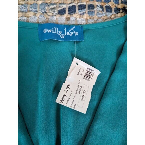 NWT Willie Jays Dress Vneck Mini 3/4 Sleeves Green Sz S Elastic Waist Comfy Cute - Picture 5 of 7